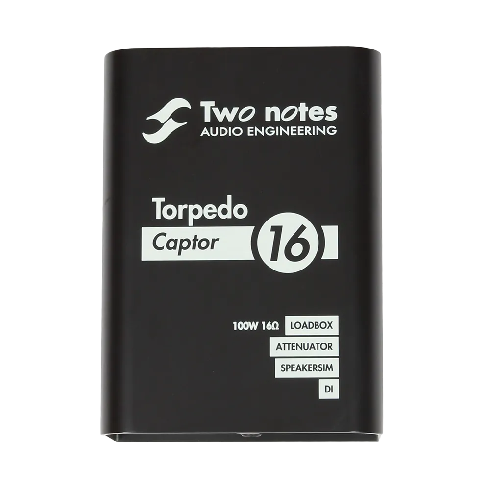 A top view of the black Two Notes Torpedo Captor 16 OHM guitar pedal